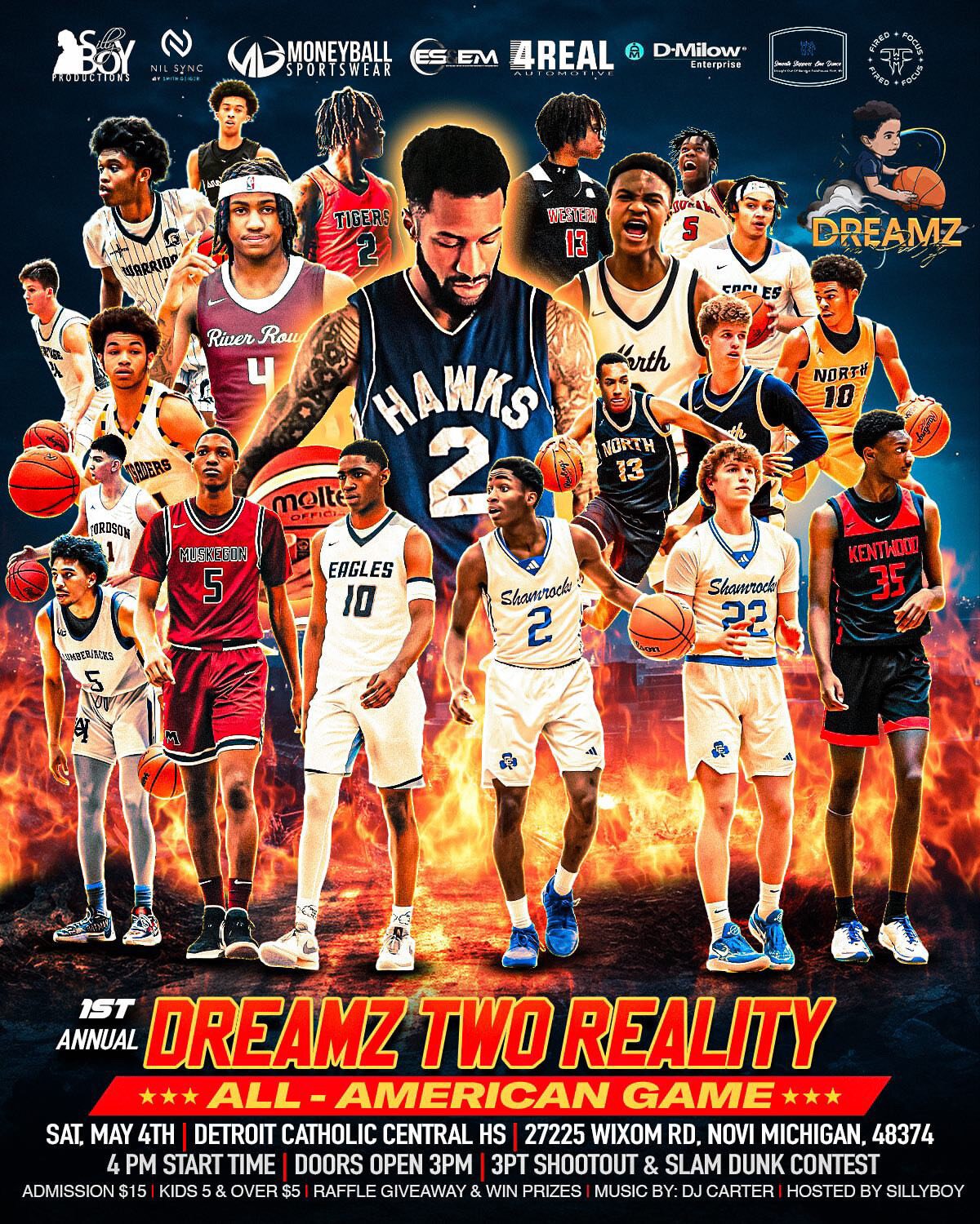Promotional flier for Dreamz Two Reality's first All-American basketball game.