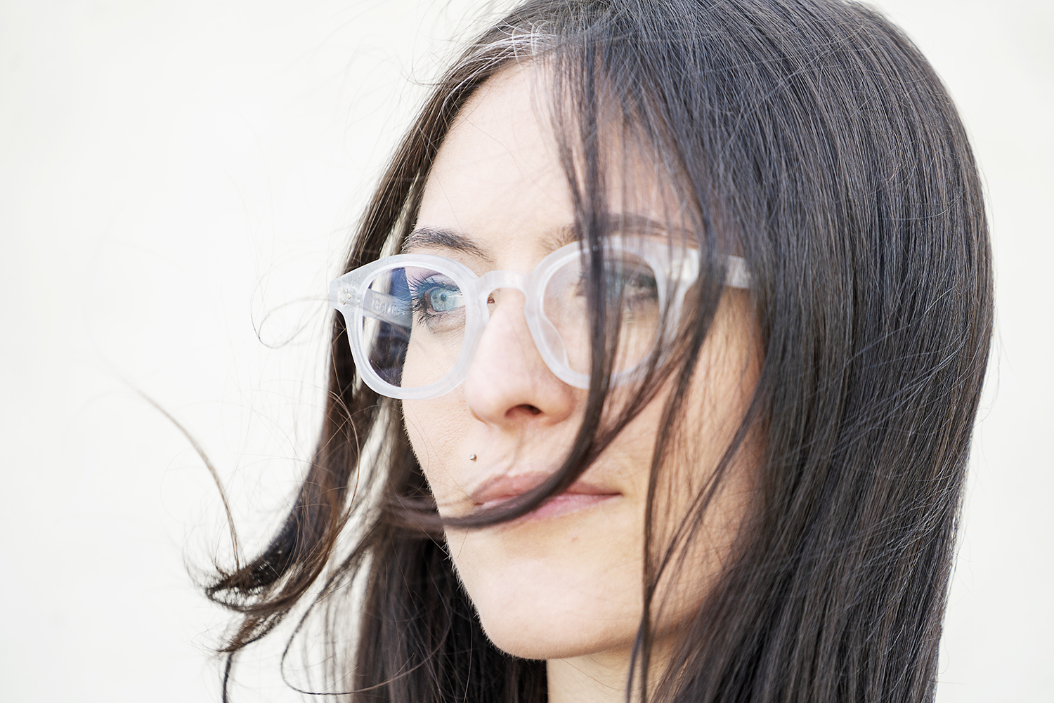 Flint, MI - Wednesday, May 9, 2018: Genusee co-founder Ali Rose Van Overbeke (28) models a pair of the Roeper, the first style of glasses to come from Genusee.