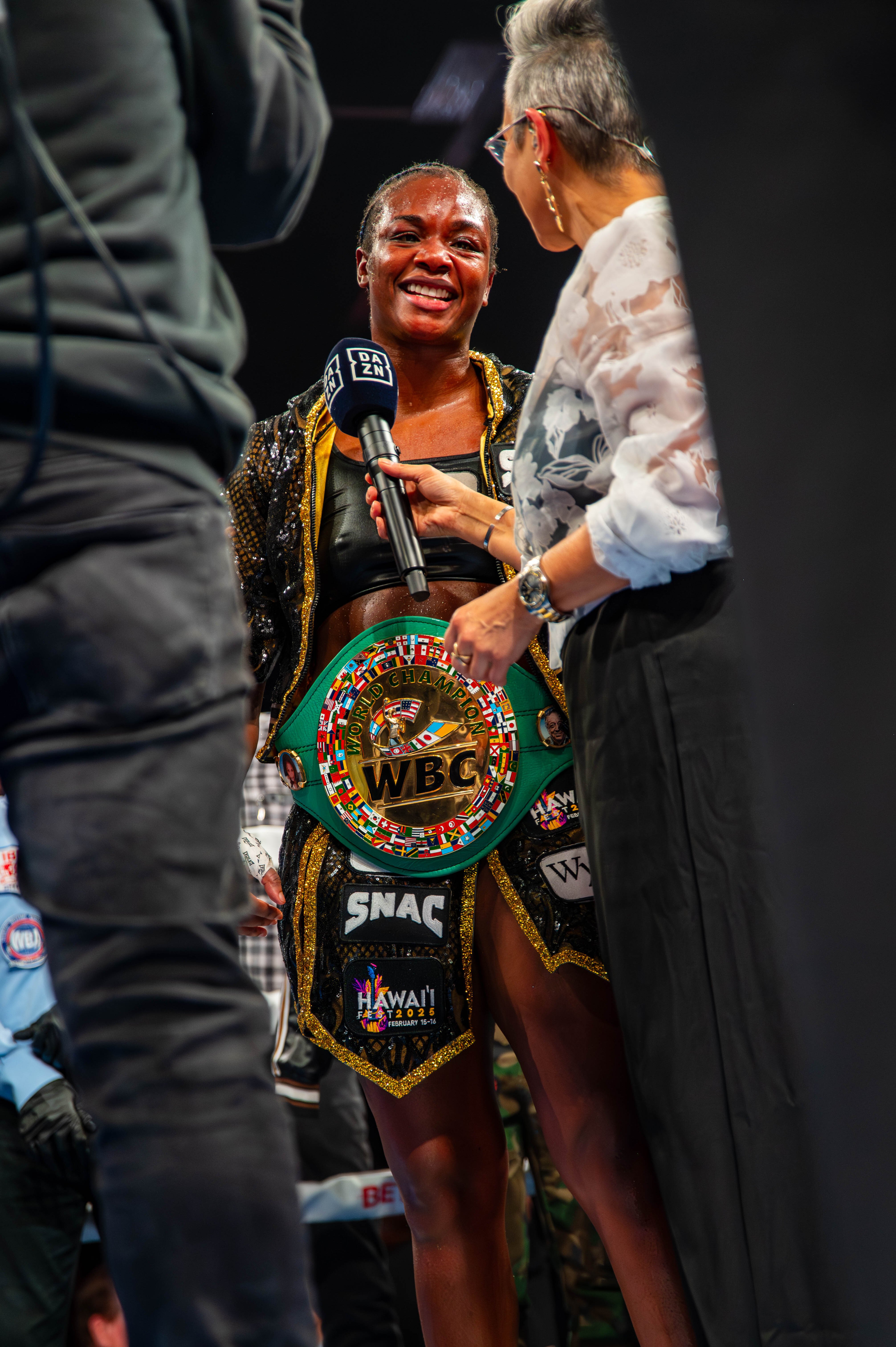 Claressa Shields is all smiles after winning the fight against Danielle Perkins on Sunday, Feb. 2, 2025, at Dort Financial Center.