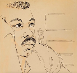 Cliff Joseph, American, 1922 - 2020. Self Portrait, ca. 1950. Pen and ink wash on paper 10 7/8 x 7 11/16 in. Private collection, Flint, Michigan.