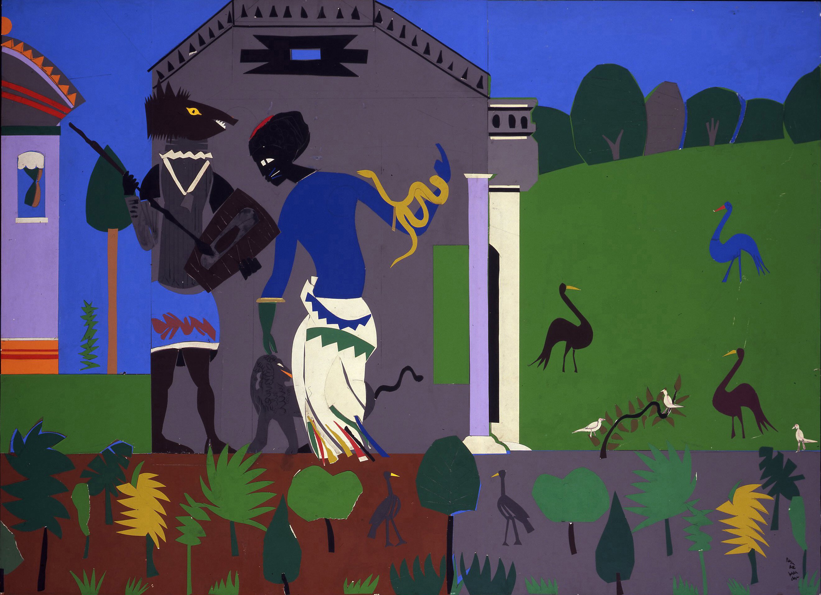 Romare Bearden, American, 1911 - 1988. Circe Turns a Companion of Odysseus into Swine, 1979. Screenprint 17 3/4 x 23 1/2 in. Courtesy of the Nanette Bearden Estate.