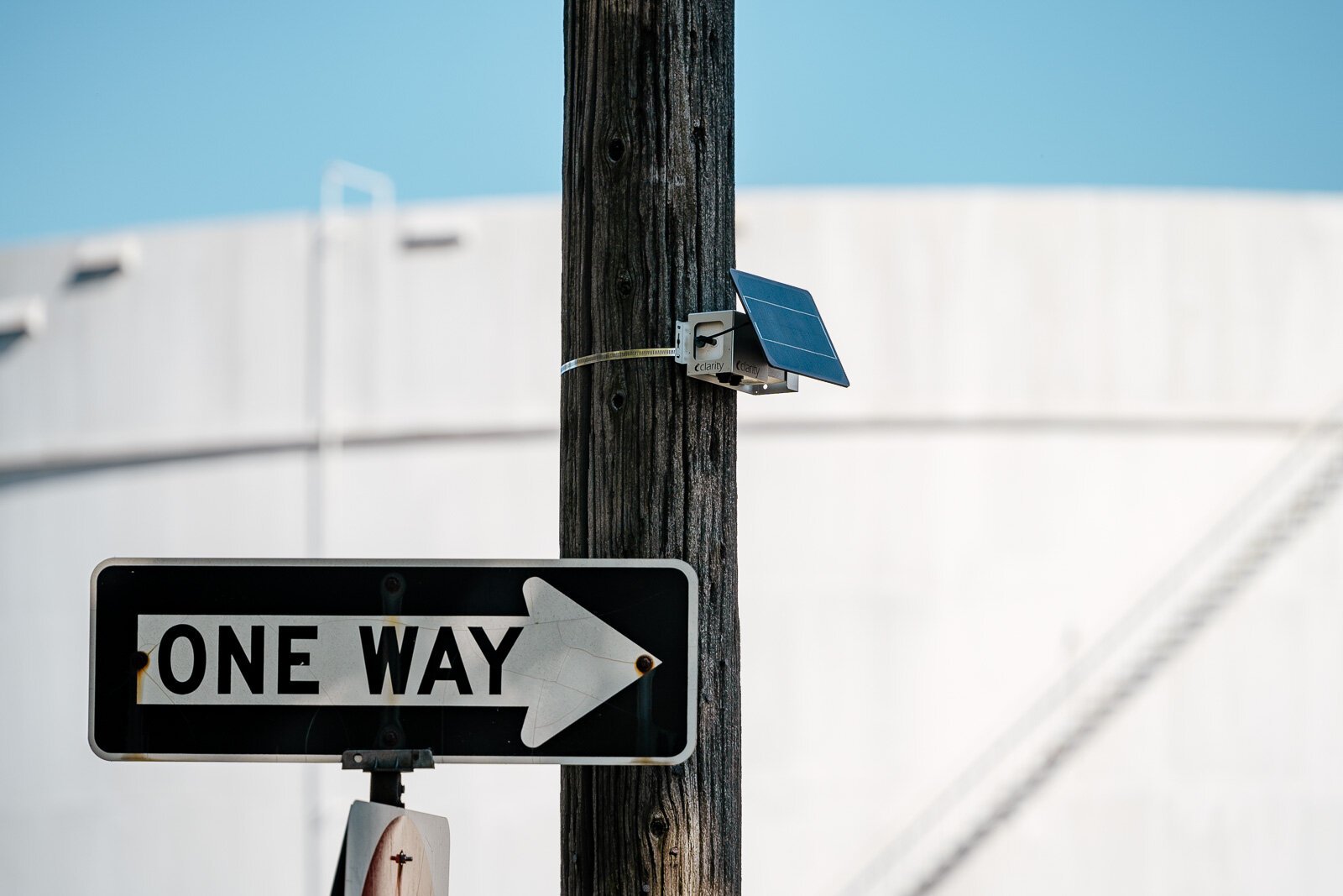 Just Air monitor mounted on a utility poll near a BP Bulk Terminal in River Rouge.