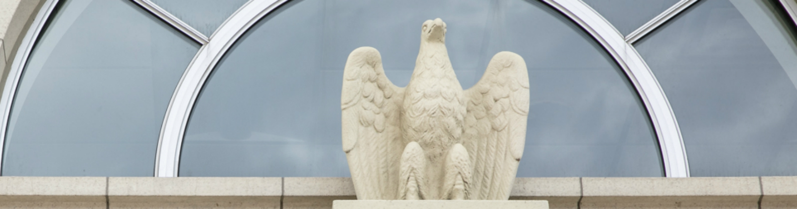 An eagle stands guard over the front entrance of First Street Lofts and the Crim Fitness Foundation on Saginaw Street.