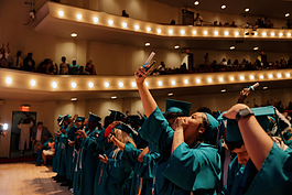 The Class of ’24 students from Flint Accelerated Learning Academy and Southwestern Classical Academy are all smiles at graduation on June 4, 2024.