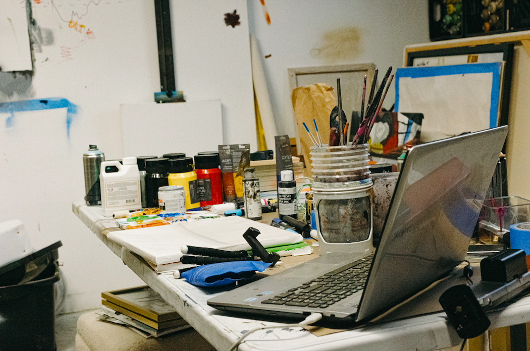 Inside Lovett's art studio. 