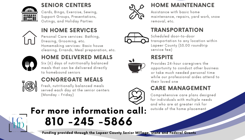 A list of services provided by the Lapeer County Senior Programs. 