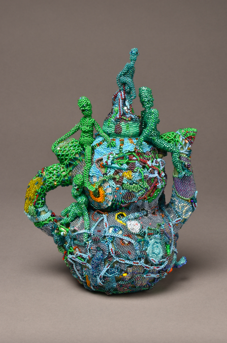 Joyce J. Scott, American, born 1948. Moss, n.d. Glass beads, found ceramic teapot, peyote stitch 11 1/8 x 8 x 6 1/4 in. Kamm Teapot Foundation, Statesville, NC. 