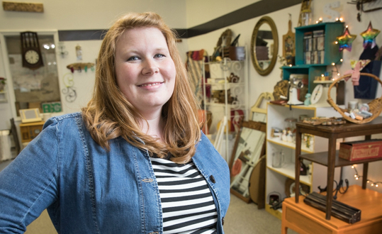 Michelle Cardillo owns Peace Barn vintage shop in downtown Flint.