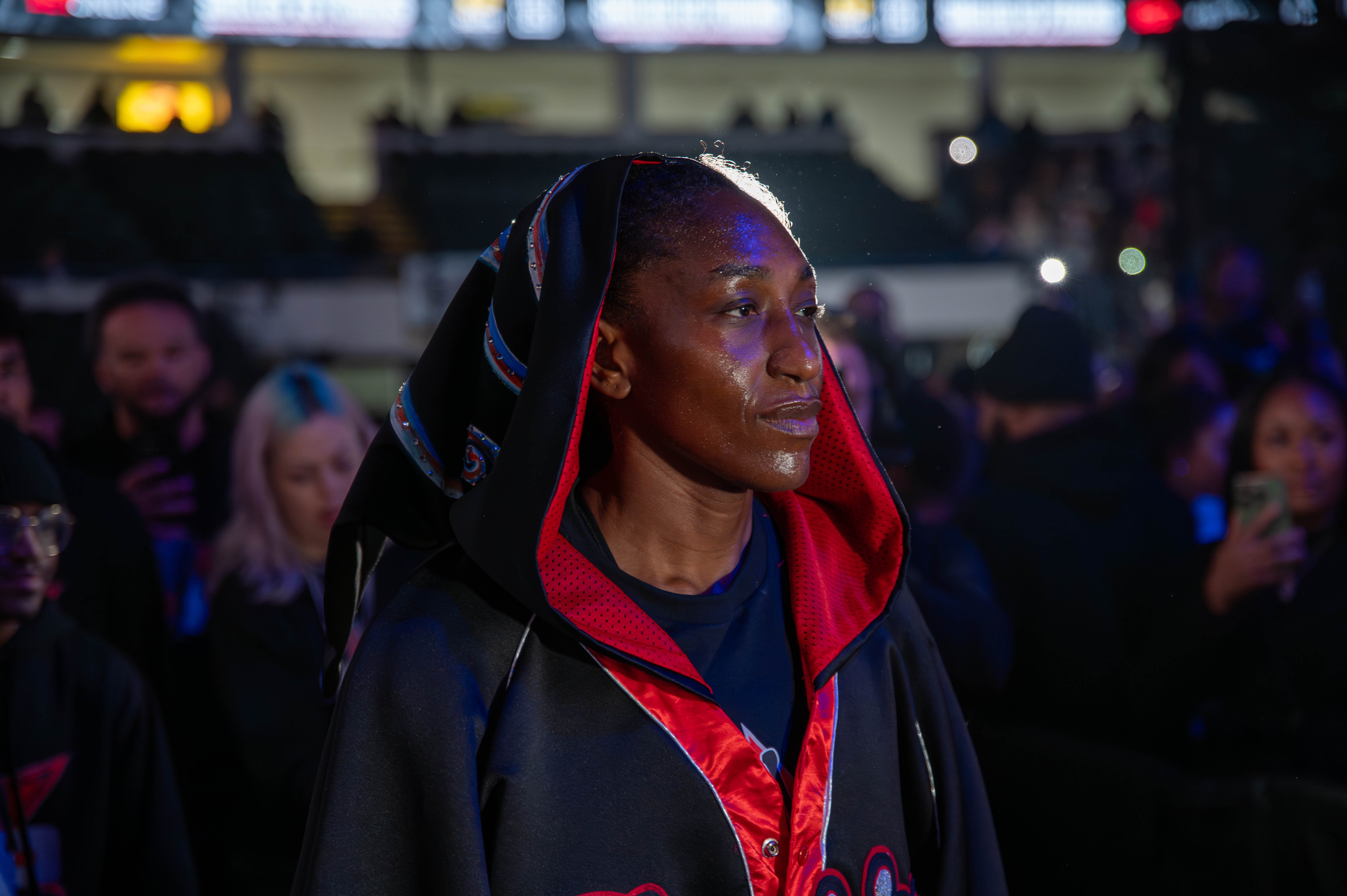 Danielle Perkins makes her way to the ring on Sunday, Feb. 2, 2025, at Dort Financial Center.